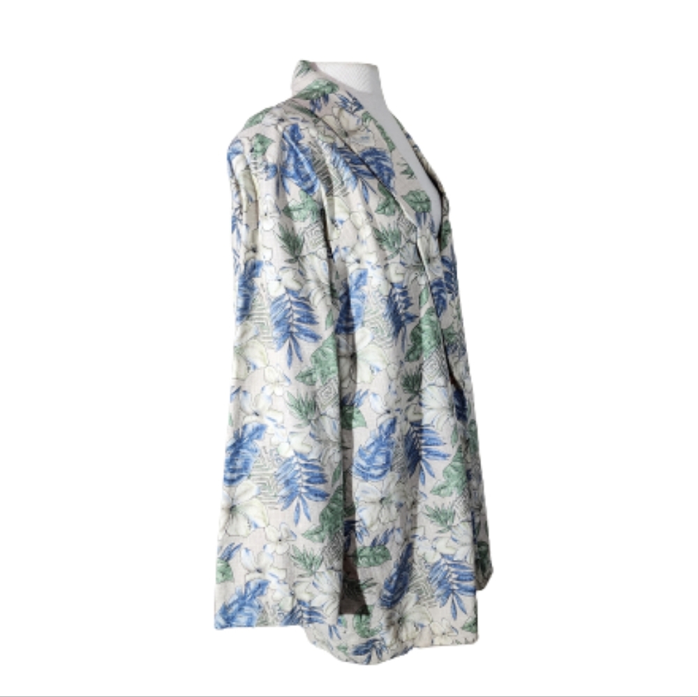 Blazer Floral Vintage Oversized Beige and Blue Plus Size 1X - Picture 6 of 13
